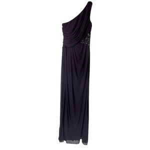 Davids Bridal Bridesmaid Dress Plumb Purple Size 2 One Shoulder Maxi Lace Panel